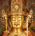 Singapore - October 16th of 2015: Portrait of main Buddha statue in the Buddha Tooth Relic Temple. Royalty Free Stock Photo